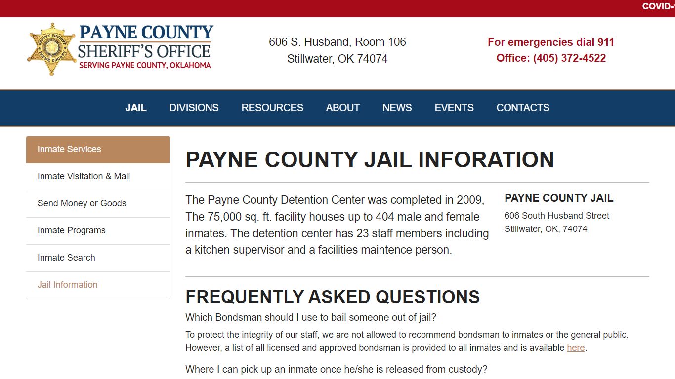 Payne County Jail Information Oklahoma