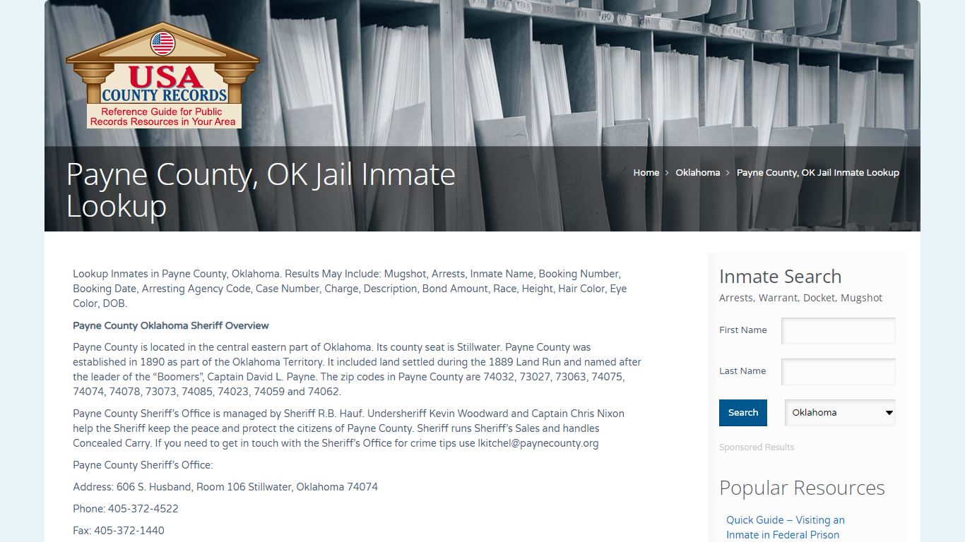 Payne County, OK Jail Inmate Lookup | Name Search
